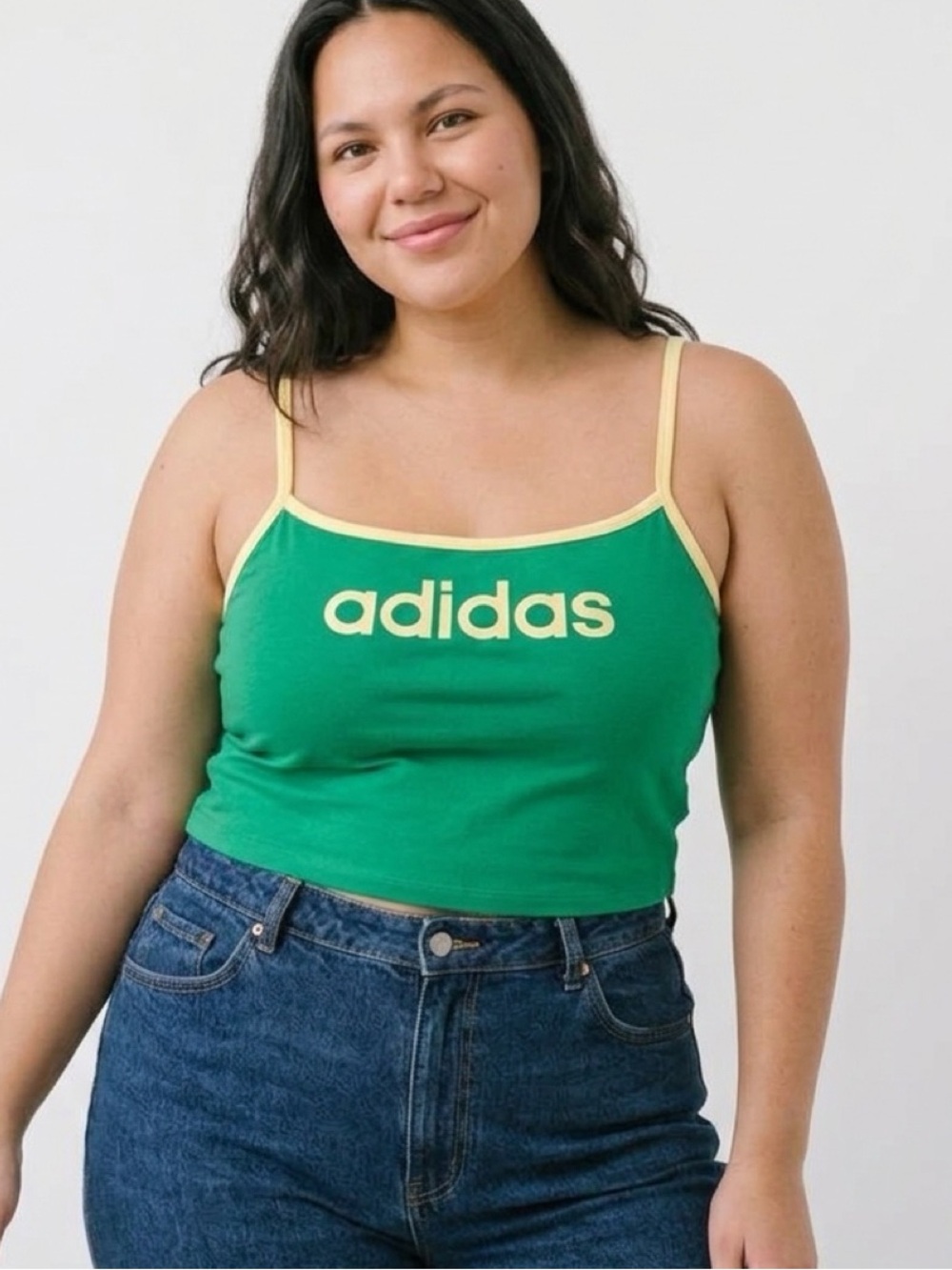 adidas Green Crop Tank with Yellow Trim and Logo